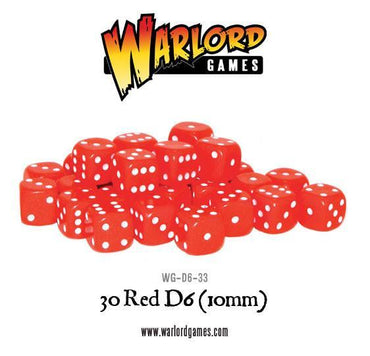 Warlord Games 30 Red D6 (10mm)