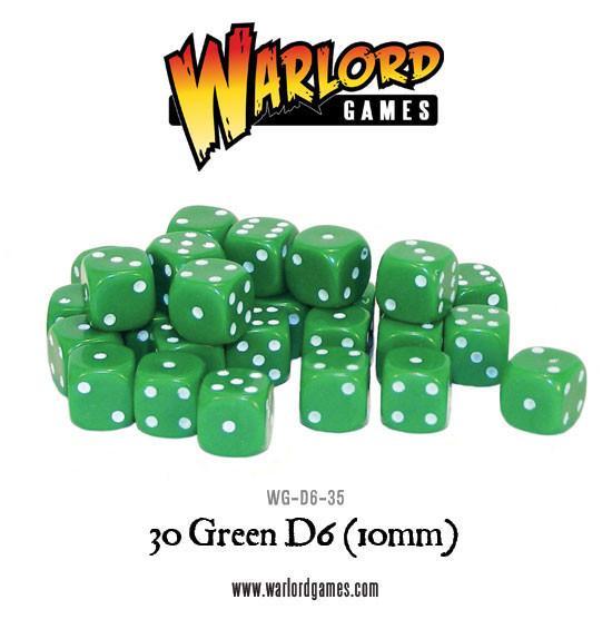 Warlord Games 30 Green D6 (10mm)