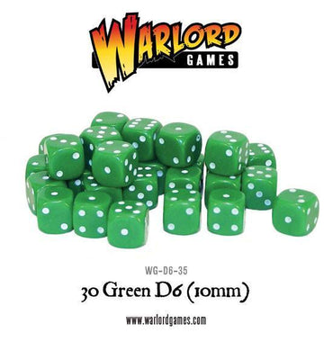 Warlord Games 30 Green D6 (10mm)